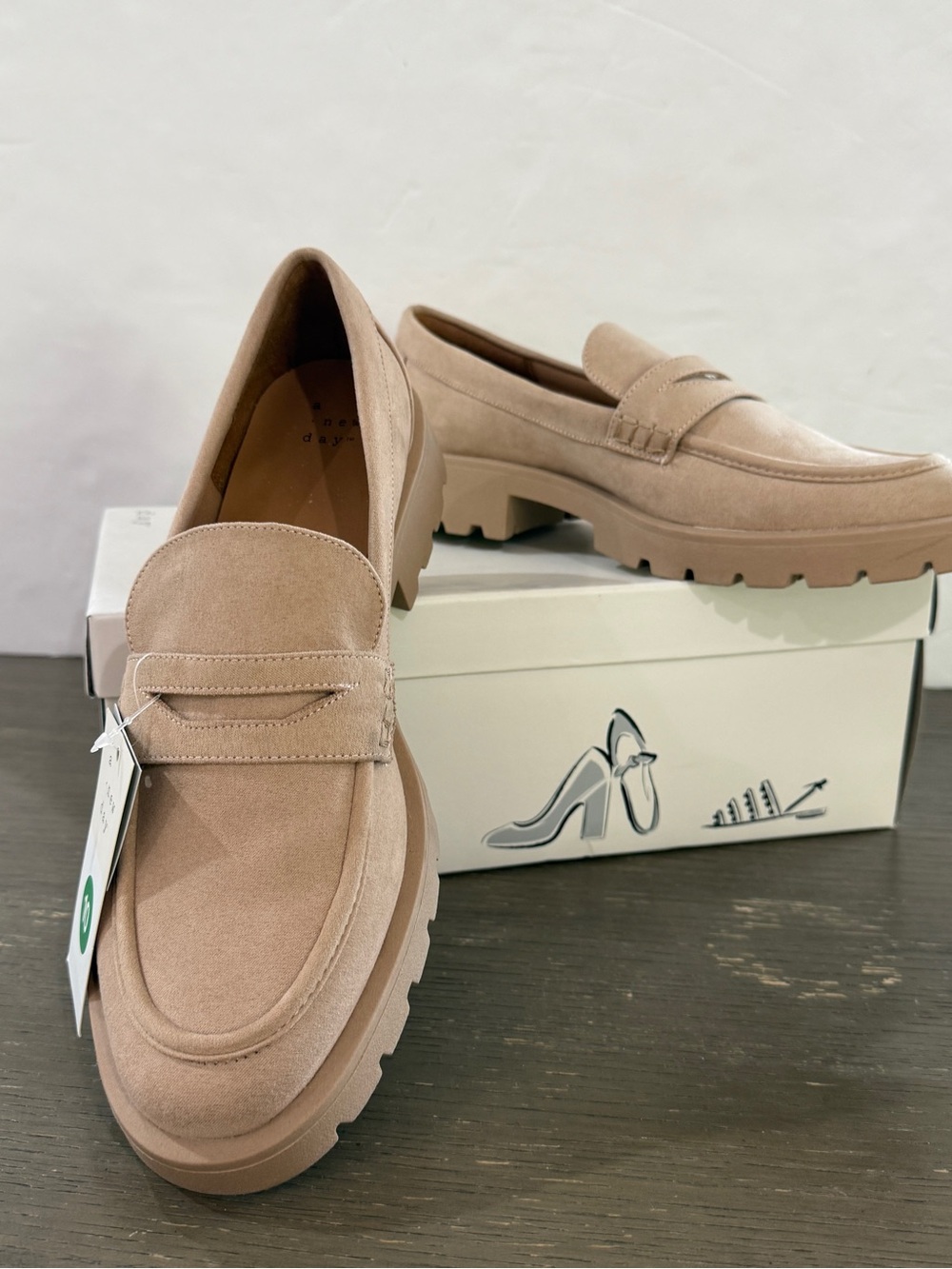 a new day Archie faux Suede Lug Penny Loafers in Nude memory foam